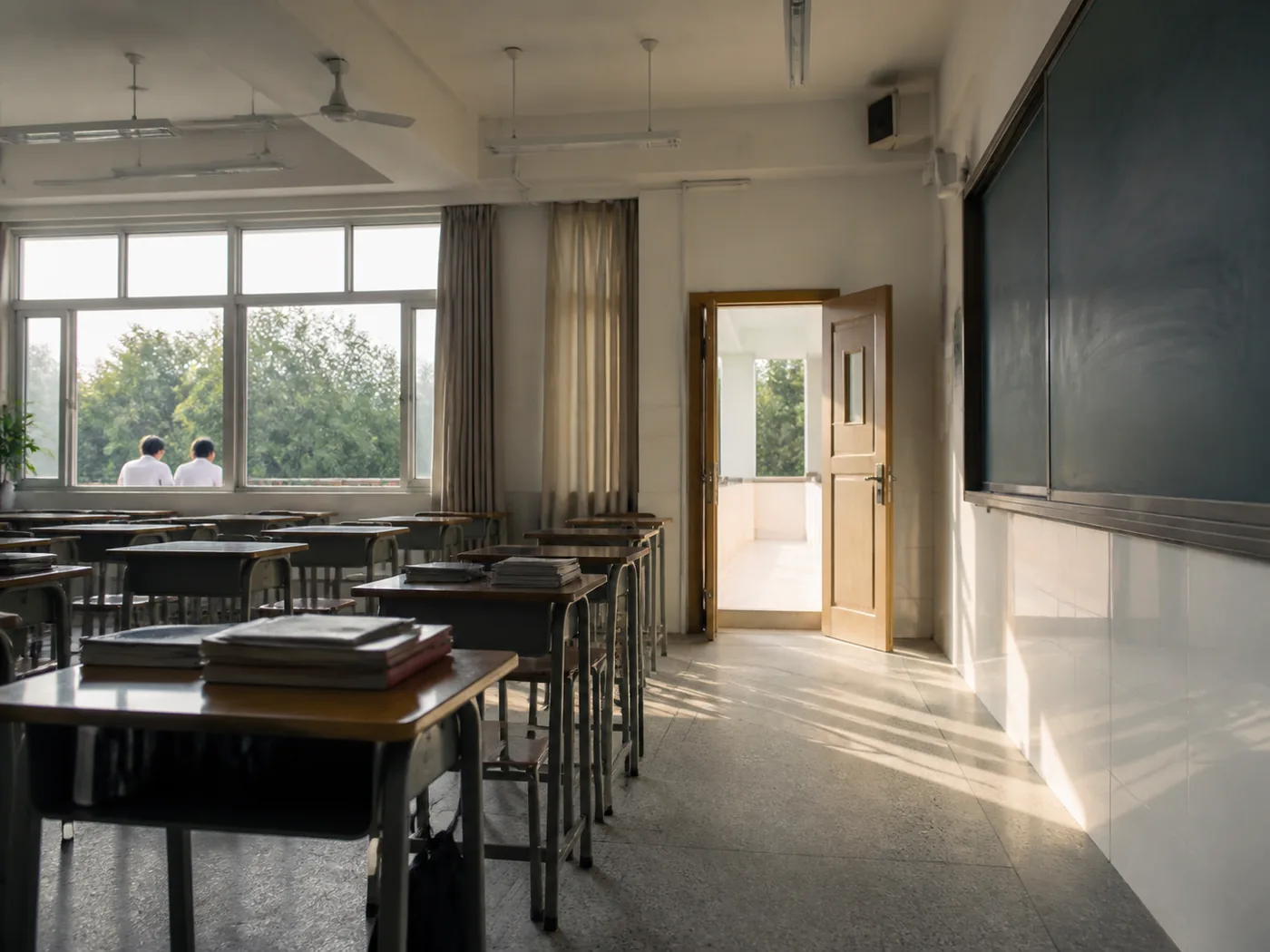 自然光照进安静教室与学习空间的视觉占位图